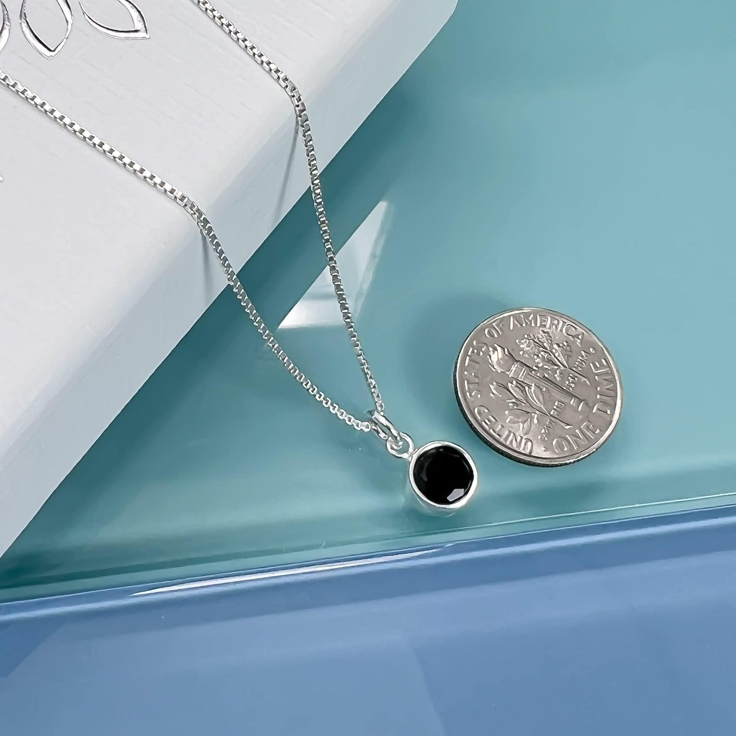 Tiny Black Onyx Disc Necklace, Sterling Silver Black Onyx Necklace, Layering Necklace