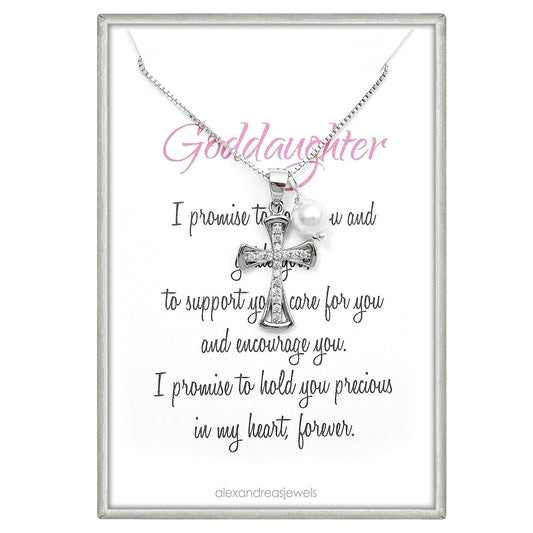 Goddaughter Baptism Gift Necklace, Sterling Silver Cross Necklace