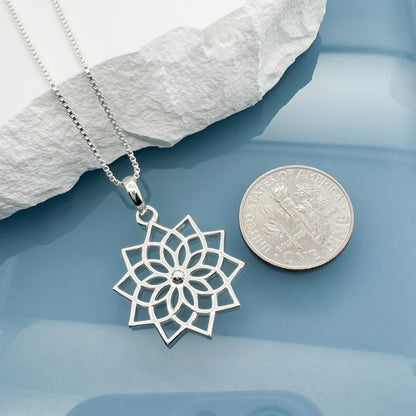 Lotus Necklace 925 Sterling Silver, Blooming Lotus Pendant Necklace, Lotus Necklace for Women