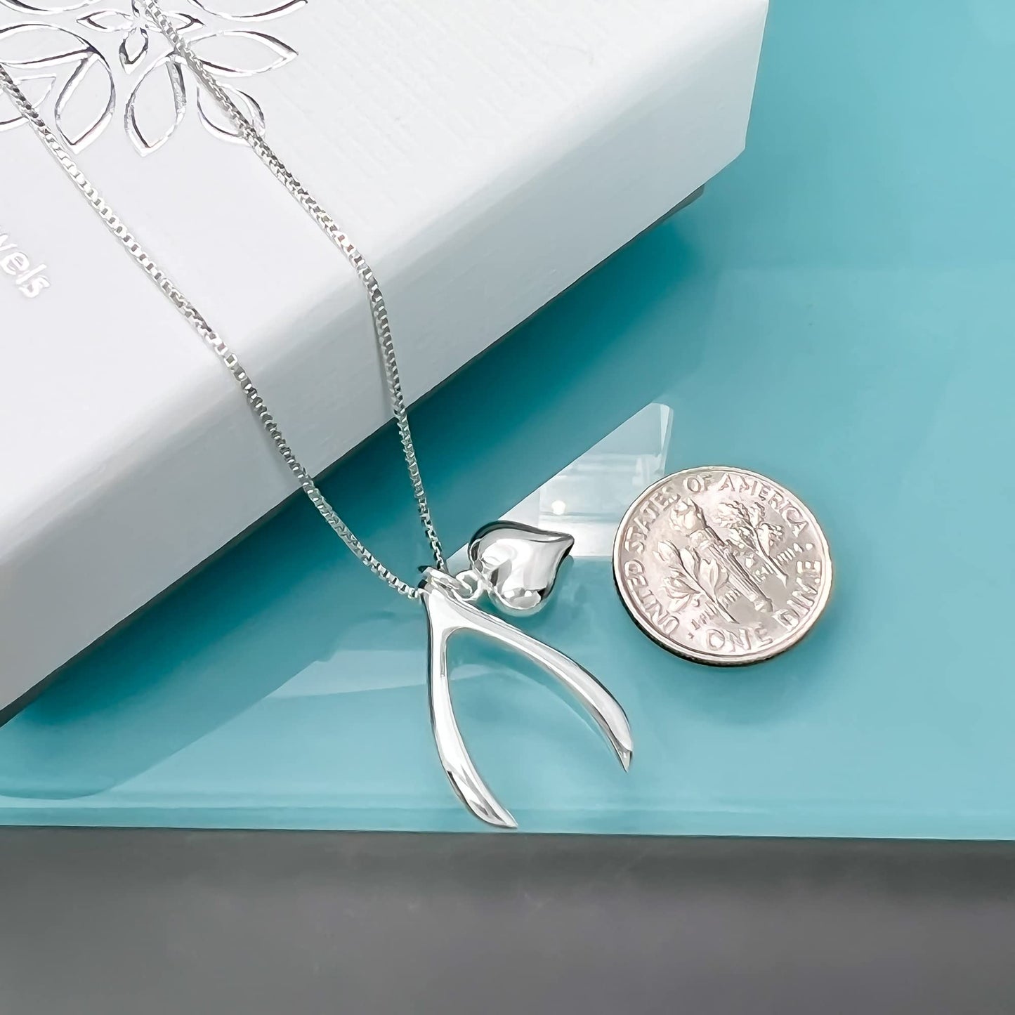 Sterling Silver Wishbone Necklace with Puffed Heart Charm, Best Wishes Necklace, Graduation Gift Necklace, Daughter Graduation Gift, Retirement Gift Necklace for Coworker