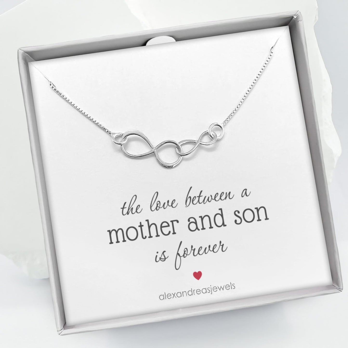 Sterling Silver Double Interlocking Infinity Necklace, Grandmother Mother Birthday Gift, Mother's Day Gift Necklace, Grandmother Valentine's Day Gift Necklace (Mother and Son)