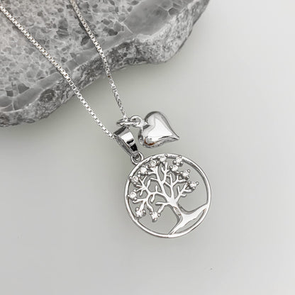 Sterling Silver Tree of Life Necklace with Heart, Gift for Mom, Grandmother Gift Necklace, Gift for Wife, Mother's Day Gift Necklace