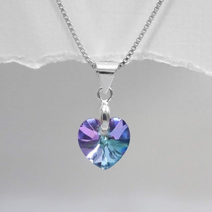 Tiny Delicate and Dainty Purple Crystal Heart Necklace, Daughter Birthday Gift Necklace, Daughter Vitrail Light Heart Necklace