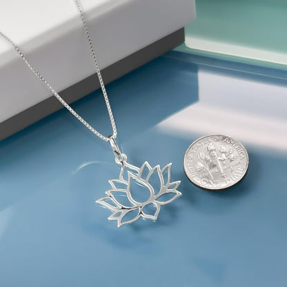 925 Sterling Silver Lotus Flower Motivational Gift Jewelry Necklace for Women Teen Girls