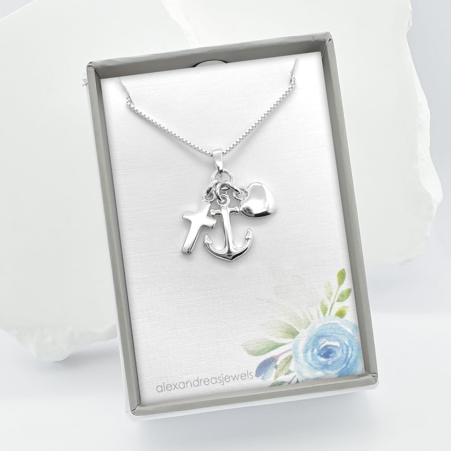 925 Sterling Silver Faith Hope and Charity Necklace for Women Teen Girls Daughter Gift Goddaughter Baptism Gift Granddaughter First Communion Gift