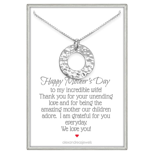 925 Sterling Silver Hammered Circle Eternal Bond Eternity Necklace for Women