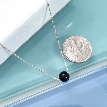 Tiny and Dainty Sterling Silver Round Black Onyx Choker Necklace, Black Onyx Necklace for Women, Layering Necklace