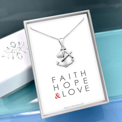 Tiny and Dainty Sterling Silver Faith Hope and Love Necklace, Silver Anchor Cross and Heart Necklace, Confirmation Gift Necklace, Goddaughter Gift