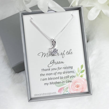 925 Sterling Silver Crystal Necklace, Bridesmaid Gift Necklace, Bridesmaid Proposal Bridal Party Jewelry, Matron of Honor Maid of Honor Gift, Wedding Party Necklace (Mother of the Groom)