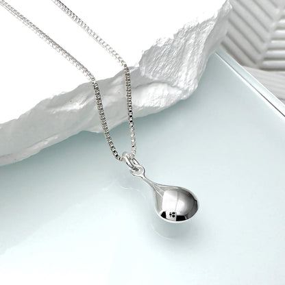 Delicate and Dainty Sterling Silver Puffed Drop Pendant Necklace for Women, Tiny High Polish Teardrop Necklace gift for Teens