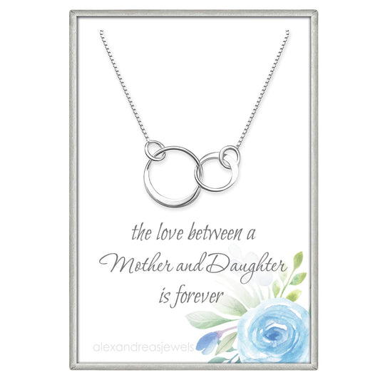 Very Tiny, Lightweight and Dainty Interlocking Circles Necklace,Two Ring Necklace for Teen Girls, Niece, Daughter, Granddaughter Birthday, Valentine's Day Gift (mother and daughter)