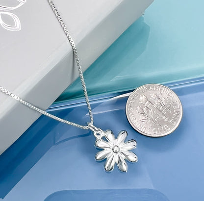 Dainty Sterling Silver Flower Necklace for Flower Girls, High Polish Daisy Flower Pendant Necklace, Flower Girl Gift Necklace