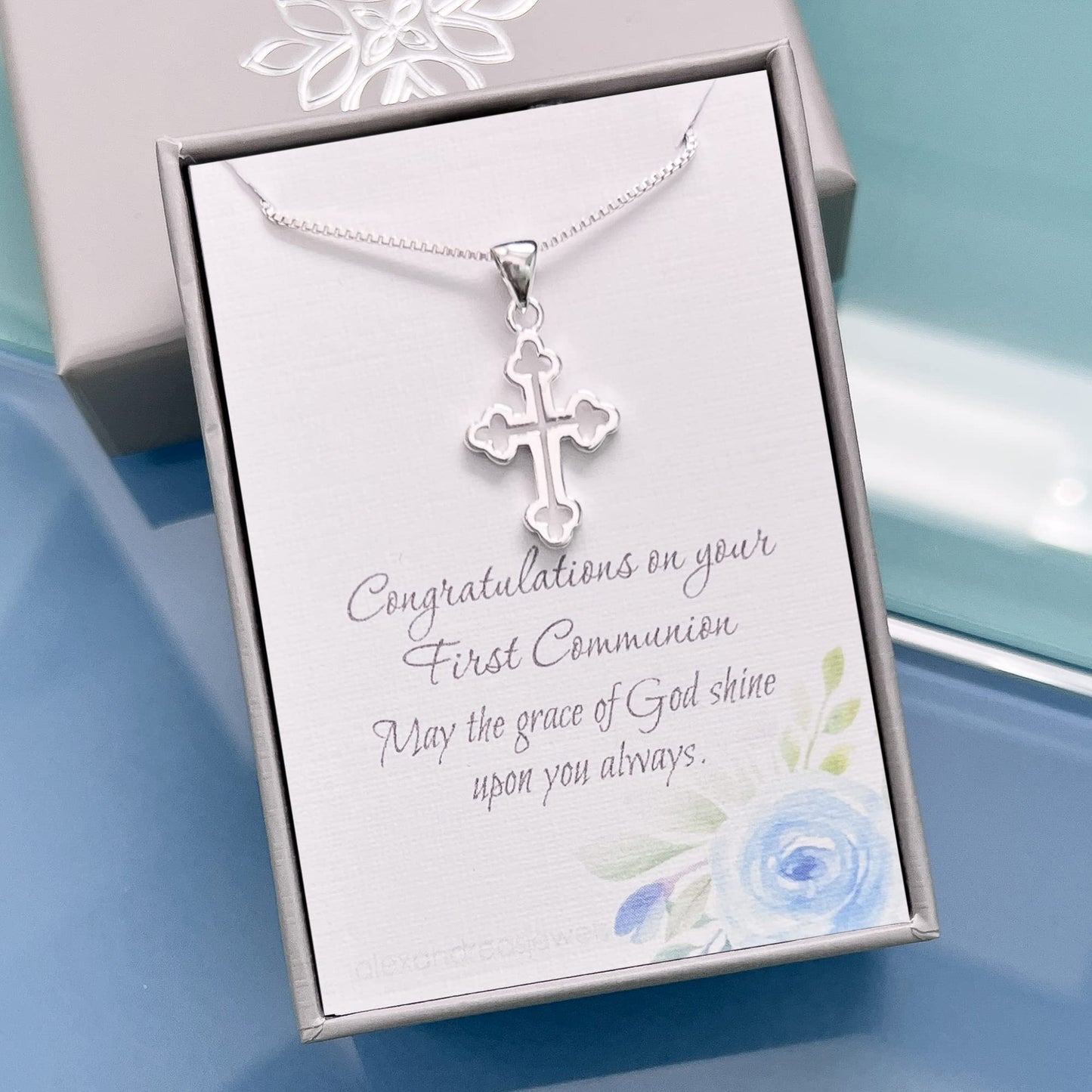 Cross Gift Necklace for Girls, Sterling Silver Open Cross Necklace, Goddaughter Gift Necklace