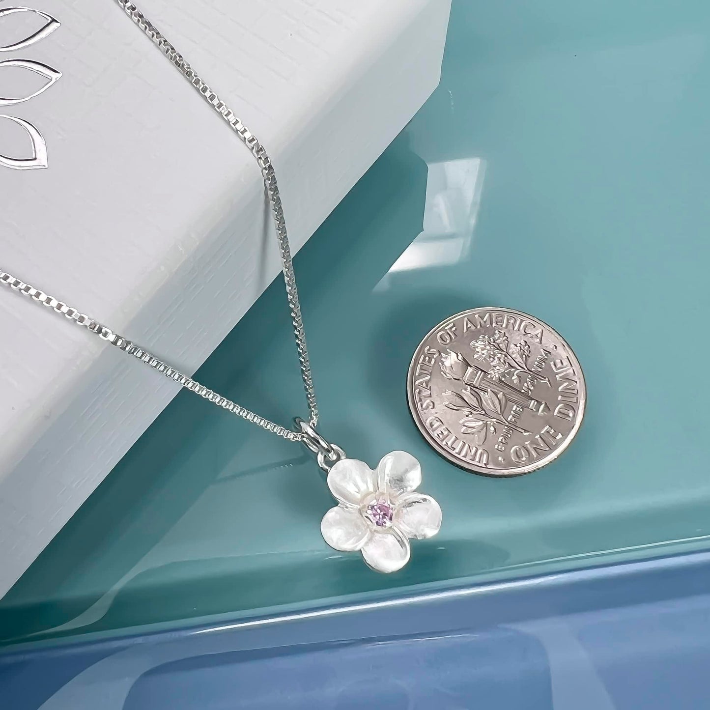 Tiny and Dainty Sterling Silver Flower Necklace for Girls, Flower Pendant with Pink Crystal Necklace, Flower Girl Gift Necklace