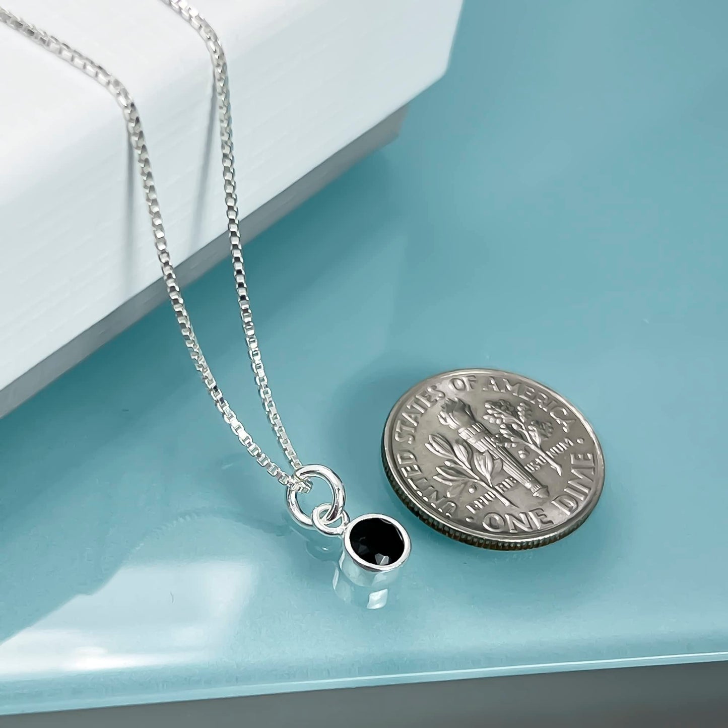 Black Onyx Necklace, Very Tiny Delicate and Dainty Sterling Silver Round Black Onyx Necklace for Women