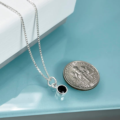 Black Onyx Necklace, Very Tiny Delicate and Dainty Sterling Silver Round Black Onyx Necklace for Women