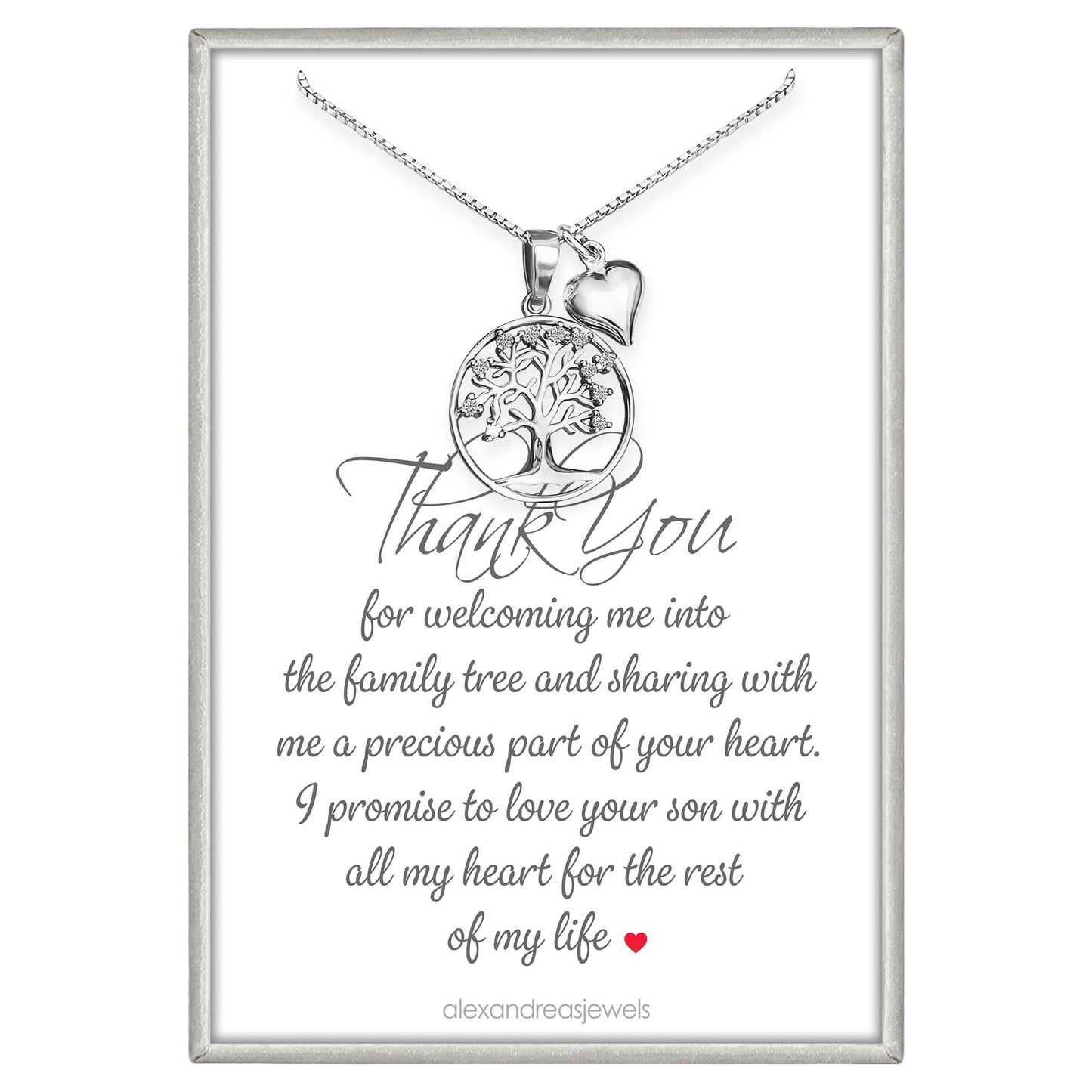 925 Sterling Silver Tree of Life with Tiny Puffed Heart Charm Necklace - Mothers Day Gift, Birthday Valentine's Day Mothers Day Present, Tree of Life Necklace for Women (for mother in law 2)