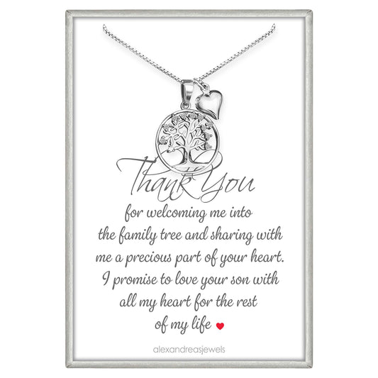 925 Sterling Silver Tree of Life with Tiny Puffed Heart Charm Necklace - Mothers Day Gift, Birthday Valentine's Day Mothers Day Present, Tree of Life Necklace for Women (for mother in law 1)