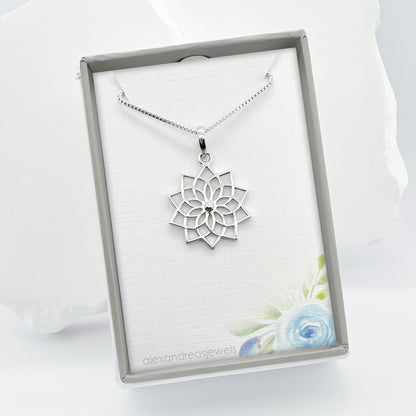 Lotus Necklace 925 Sterling Silver, Blooming Lotus Pendant Necklace, Lotus Necklace for Women