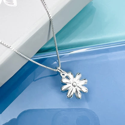 Dainty Sterling Silver Flower Necklace for Flower Girls, High Polish Daisy Flower Pendant Necklace, Flower Girl Gift Necklace