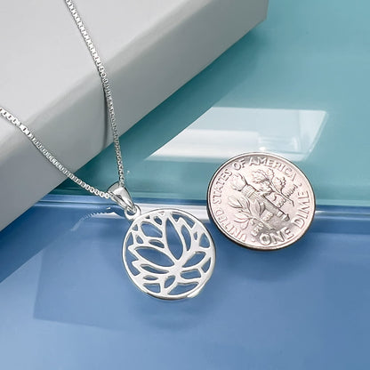 Lotus Flower Necklace for Women, Sterling Silver Lotus Flower Necklace, Inspirational Necklace, Motivational Jewelry