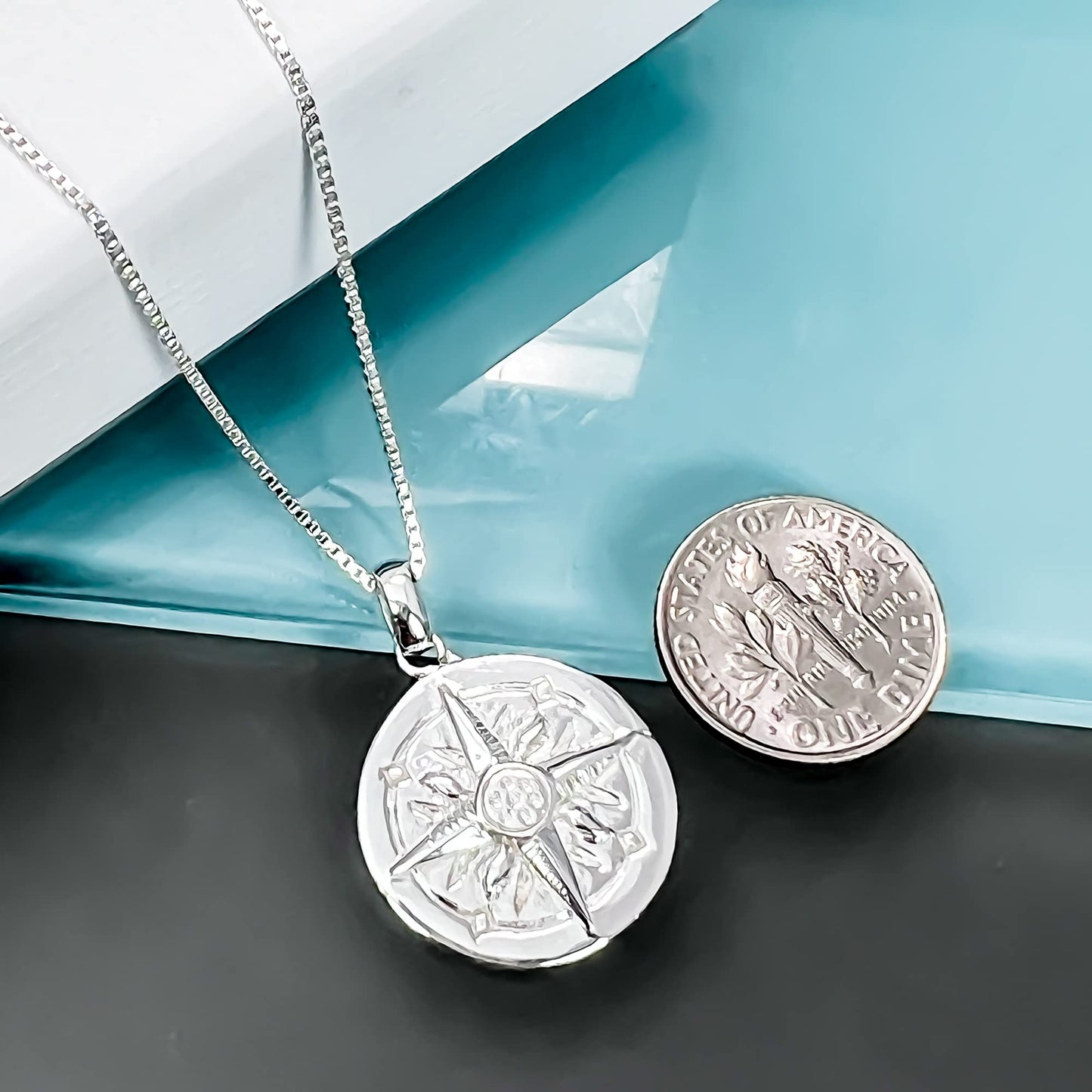 Sterling Silver Compass Necklace for Women, North Star Compass Pendant Necklace, Graduation Gift Necklace, Retirement Necklace