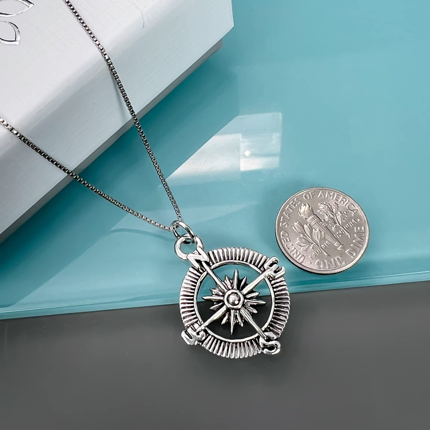 Sterling Silver Compass Necklace for Women, Graduation Gift Necklace, Travel Necklace, Retirement Gift Necklace, Daughter Graduation Gift