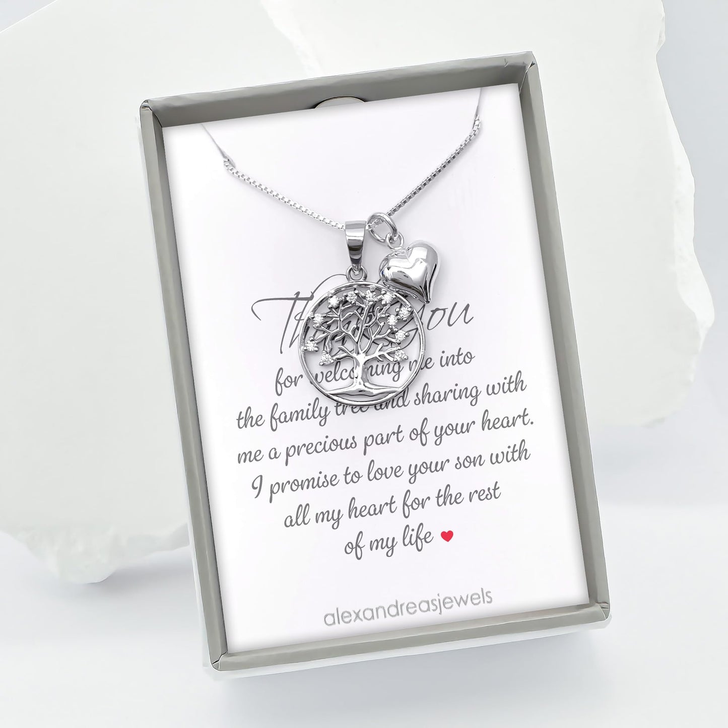 925 Sterling Silver Tree of Life with Tiny Puffed Heart Charm Necklace - Mothers Day Gift, Birthday Valentine's Day Mothers Day Present, Tree of Life Necklace for Women (for mother in law 2)