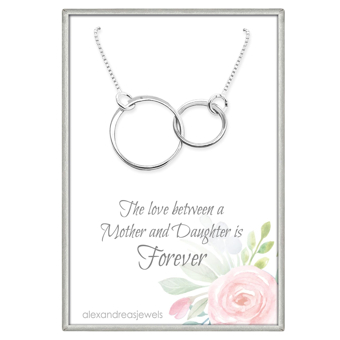 Double Ring Necklace, 925 Sterling Silver Two Interlocking Circles, Mother Daughter Best Friend Birthday, Mother's Day, Valentine's Day, Christmas Present (mother and daughter - silver)