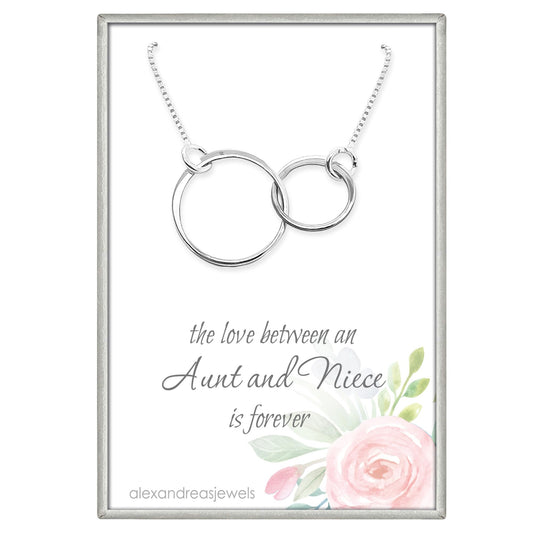 Double Ring Necklace, 925 Sterling Silver Two Interlocking Circles, Mother Daughter Best Friend Birthday, Mother's Day, Valentine's Day, Christmas Present (aunt and niece - silver)