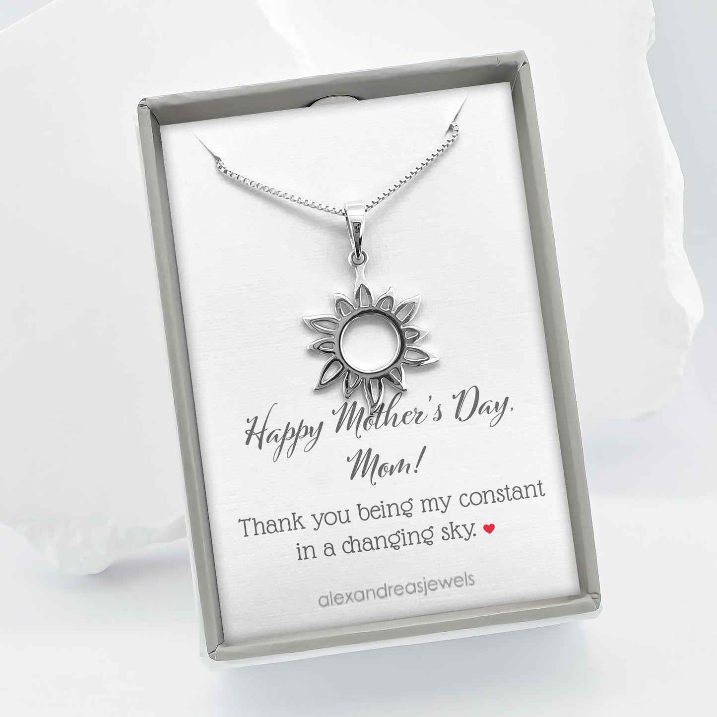 Mother's Day Gift Necklace for Mom Wife Grandmother Sun Necklace, Sterling Silver Sun Pendant Necklace for Women Sunburst Necklace Mothers Day Present