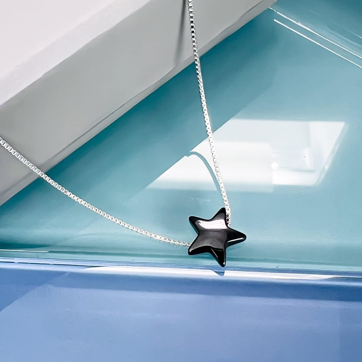 Black Star Necklace, Delicate and Dainty Sterling Silver Black Magnetic Hematite Floating Star Necklace Necklace, Black Star Choker Layering Necklace