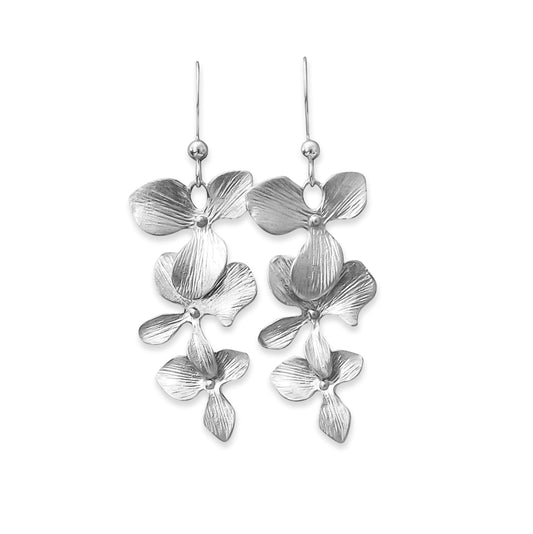 Orchid Cascade Earrings, Orchid Flower Earrings, Silver Orchid Jewelry, Bridesmaid Earrings, Briday Party Jewelry Gift, Flower Earrings, Triple Flower Orchid Cascade Earrings (silver plated)