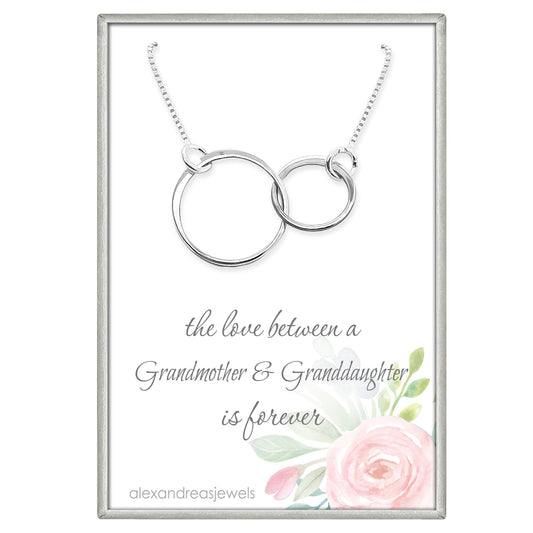 Double Ring Necklace, 925 Sterling Silver Two Interlocking Circles, Mother Daughter Best Friend Birthday, Mother's Day, Valentine's Day, Christmas Present (grandmother granddaughter - silver)