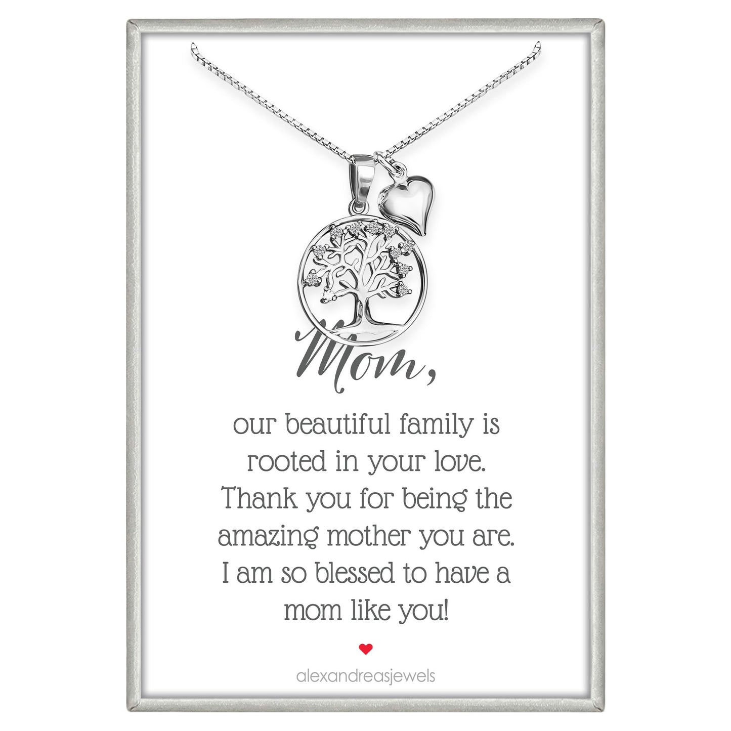 925 Sterling Silver Tree of Life with Tiny Pufed Heart Charm Necklace - Mothers Day Gift, Birthday Valentine's Day Mothers Day Present, Tree of Life Necklace for Women (for mom)