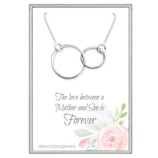 Double Ring Necklace, 925 Sterling Silver Two Interlocking Circles, Mother Daughter Best Friend Birthday, Mother's Day, Valentine's Day, Christmas Present (mother and son - silver)