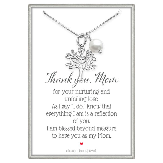 Tree of Life Necklace, Mother in Law Gift Necklace, Mother of the Bride, Mother of the Groom Gift, Sterling Silver Tree of Life Necklace, Mother's Day Gift for Mom (for mom from daughter-wedding)