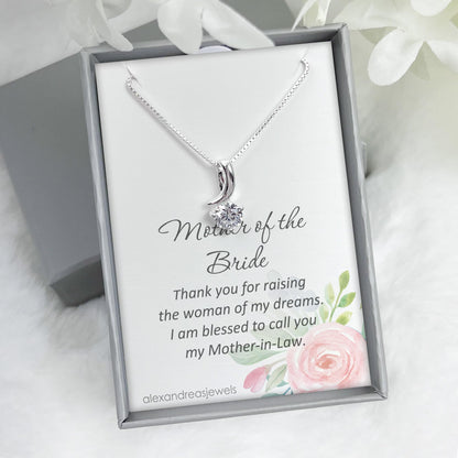 925 Sterling Silver Crystal Necklace, Bridesmaid Gift Necklace, Bridesmaid Proposal Bridal Party Jewelry, Matron of Honor Maid of Honor Gift, Wedding Party Necklace (Mother of the Bride)