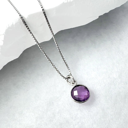 Sterling Silver Purple Amethyst Gemstone Necklace for Women Teen Girls February Birthday Gift