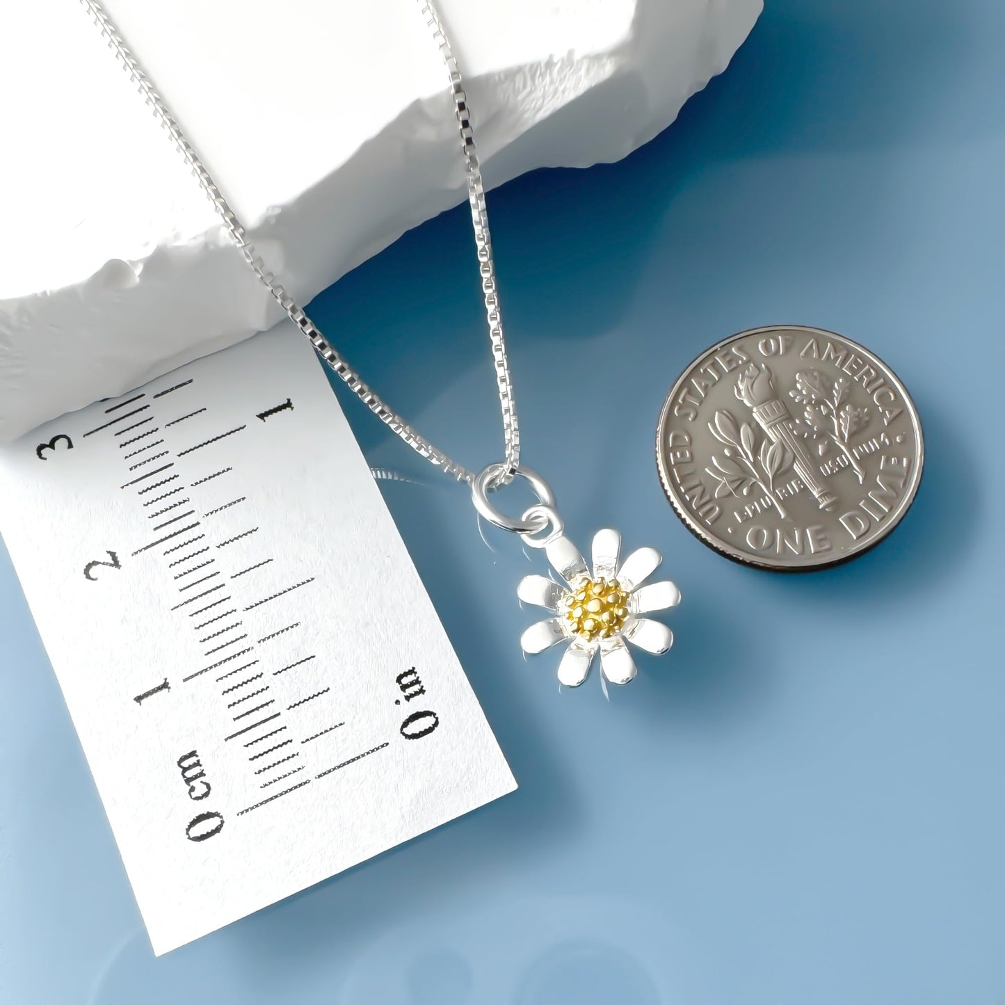 Tiny and Dainty Sterling Silver Daisy Necklace for Women and Teen Girls, Two Tone Flower Pendant Charm Necklace, Silver Flower Necklace for Wedding