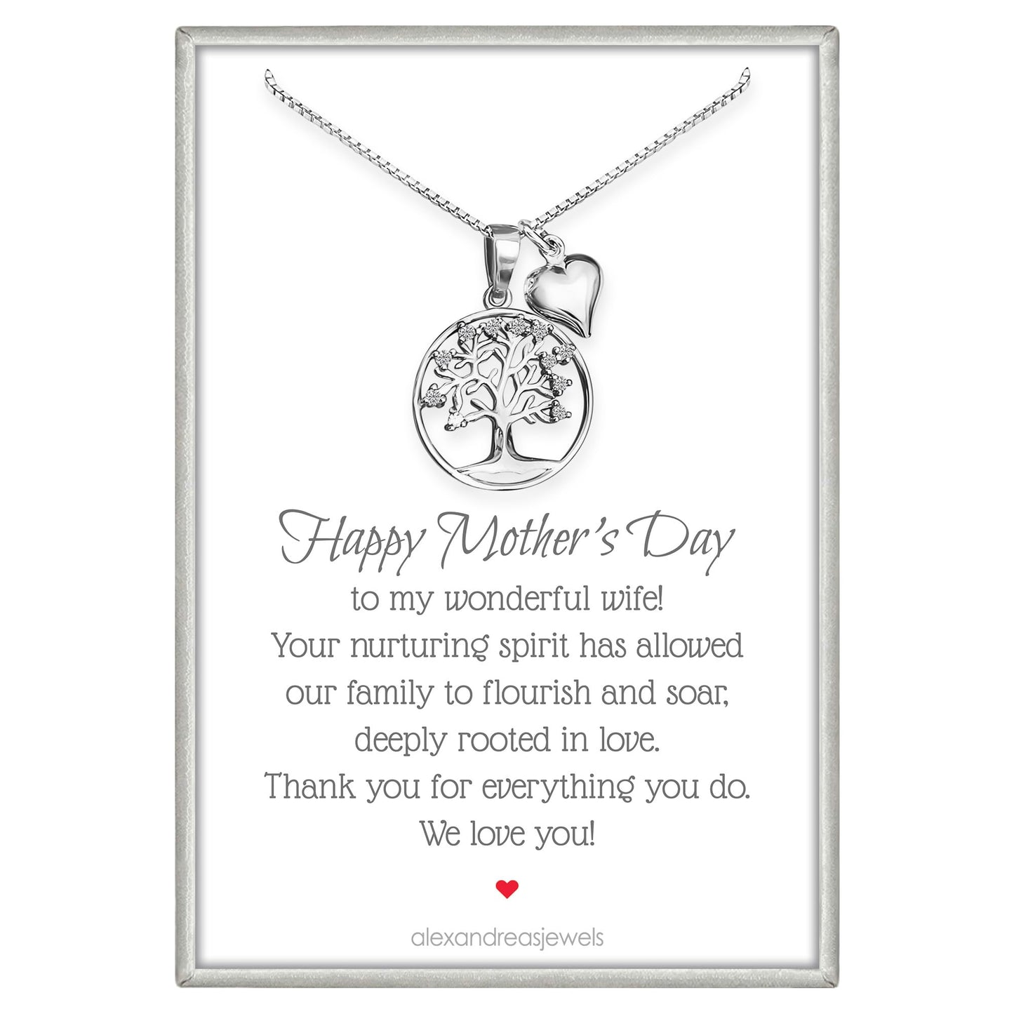 925 Sterling Silver Tree of Life with Tiny Pufed Heart Charm Necklace - Mothers Day Gift, Birthday Valentine's Day Mothers Day Present, Tree of Life Necklace for Women (for wife)