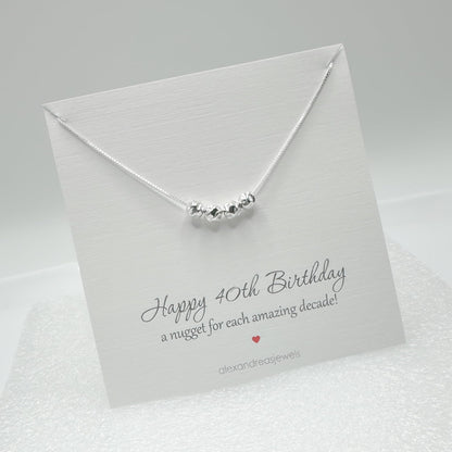 40th Birthday Gift for Women, Sterling Silver 4 Silver Nuggets Necklace, Daughter Birthday Gift, Best Friend 40th Birthday Gift Necklace