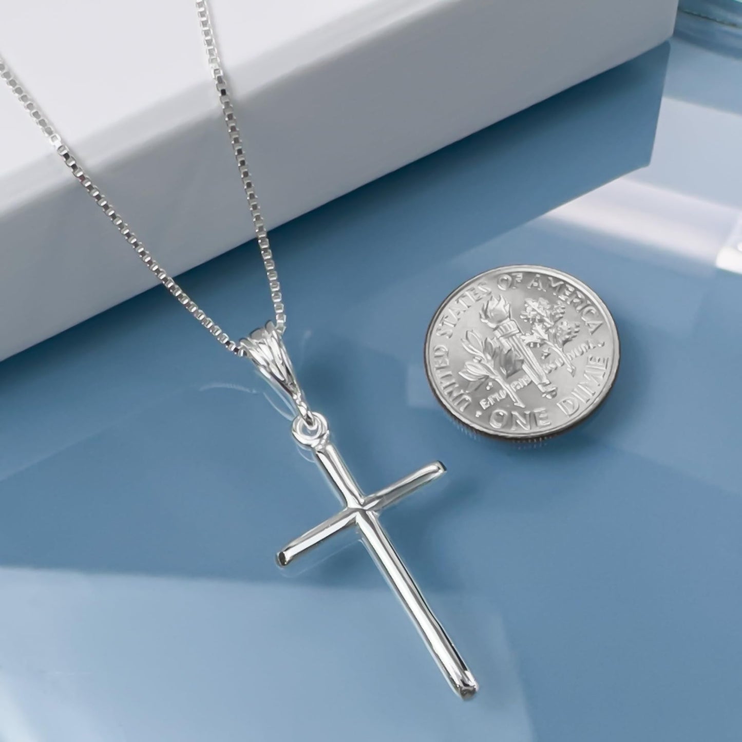 Lightweight and Delicate High Polish 925 Sterling Silver Cross Necklace for Women, Baptism, First Communion Gift Necklace for Daughter, Niece, Best Friend