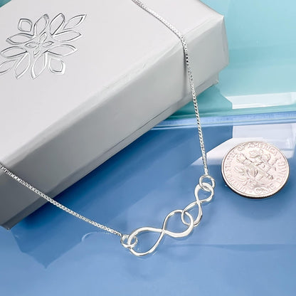 Sterling Silver Double Interlocking Infinity Necklace, Grandmother Mother Birthday Gift, Mother's Day Gift Necklace, Grandmother Valentine's Day Gift Necklace (Mother and Son)