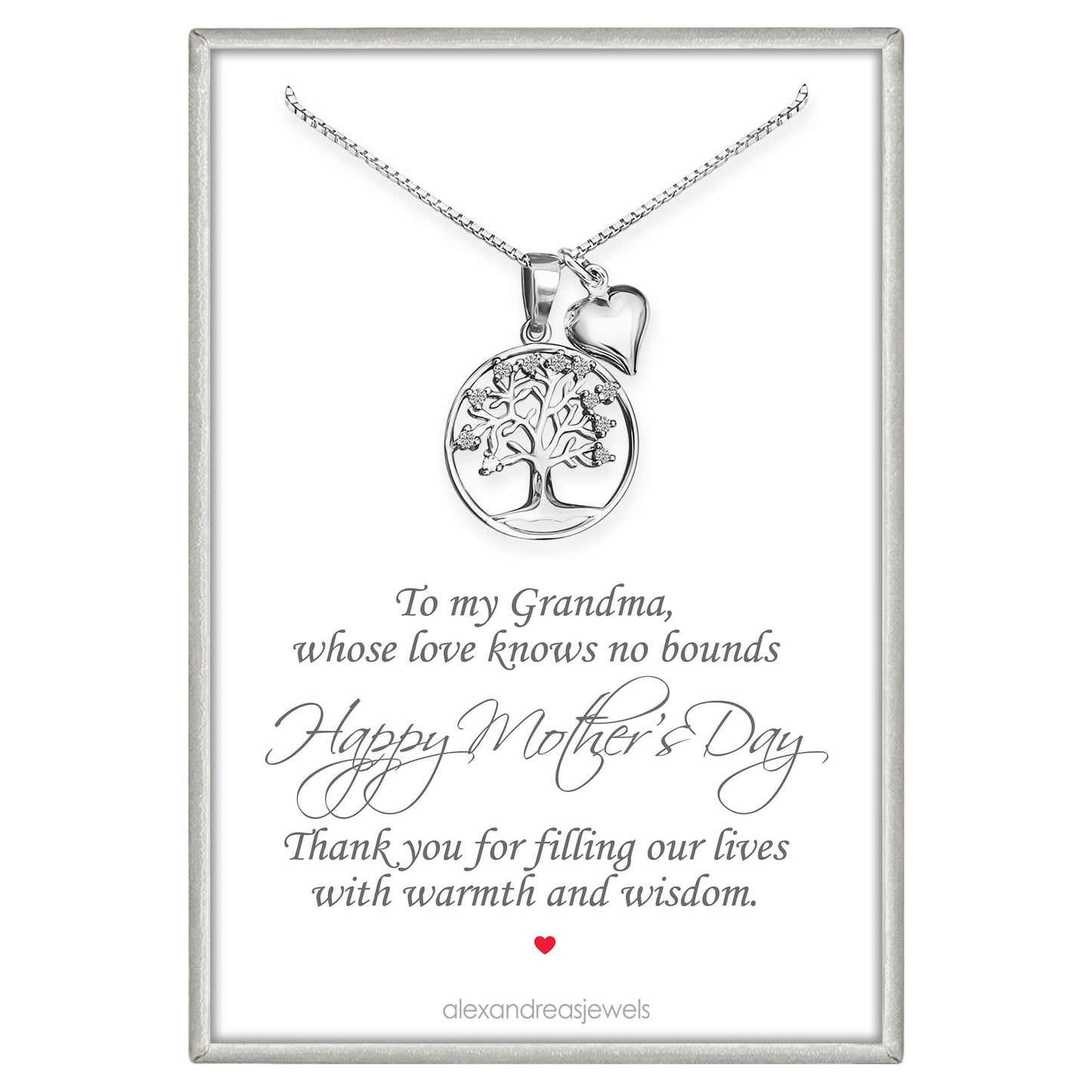 925 Sterling Silver Tree of Life with Tiny Pufed Heart Charm Necklace - Mothers Day Gift, Birthday Valentine's Day Mothers Day Present, Tree of Life Necklace for Women (for daughter)