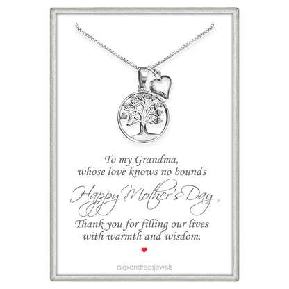 925 Sterling Silver Tree of Life with Tiny Pufed Heart Charm Necklace - Mothers Day Gift, Birthday Valentine's Day Mothers Day Present, Tree of Life Necklace for Women (for daughter)