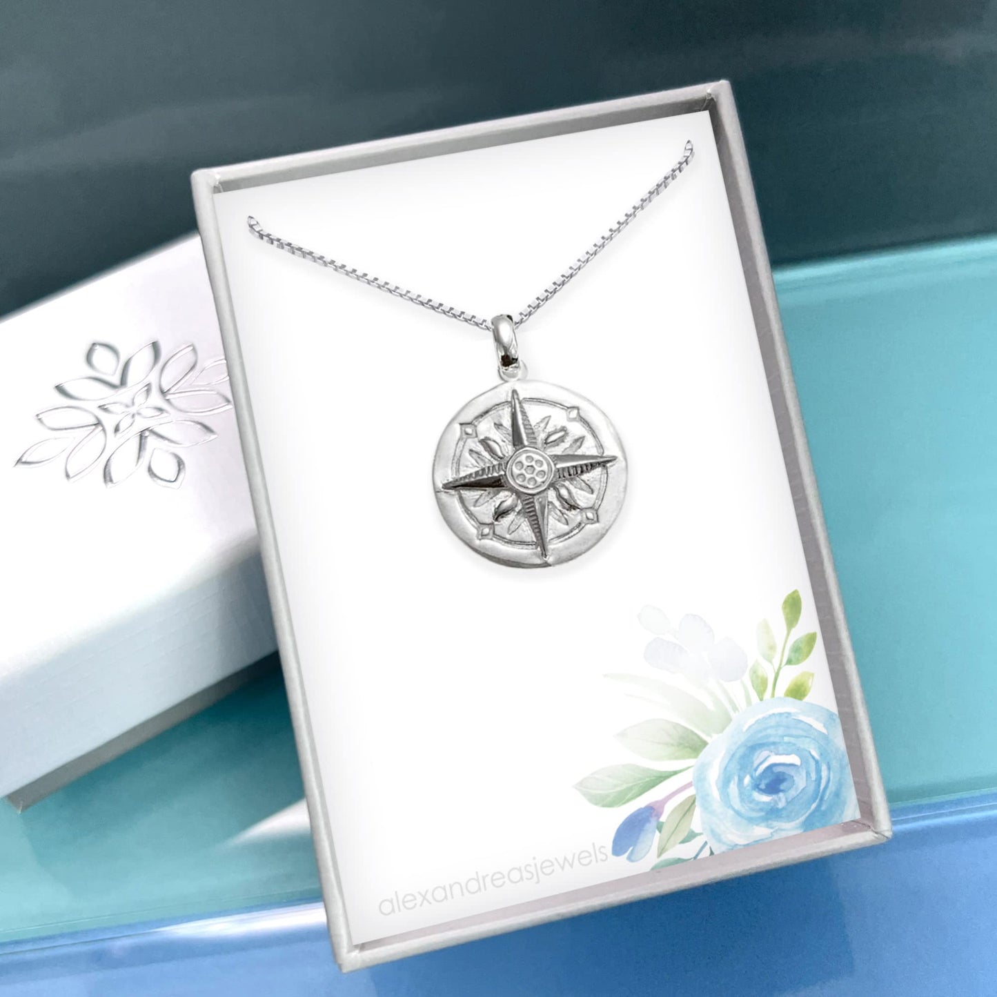 Sterling Silver Compass Necklace for Women, North Star Compass Pendant Necklace, Graduation Gift Necklace, Retirement Necklace