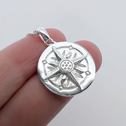 Sterling Silver Compass Necklace for Women, North Star Compass Pendant Necklace, Graduation Gift Necklace, Retirement Necklace