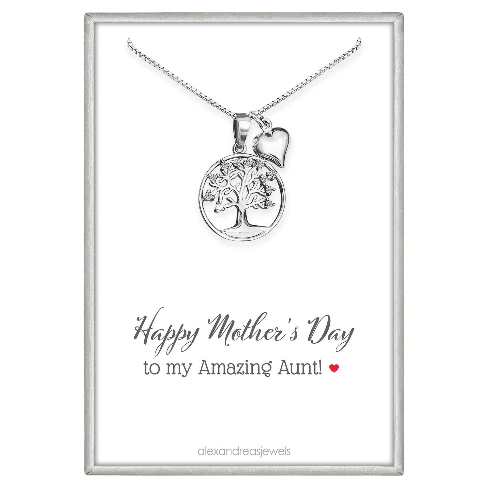 925 Sterling Silver Tree of Life with Tiny Pufed Heart Charm Necklace - Mothers Day Gift, Birthday Valentine's Day Mothers Day Present, Tree of Life Necklace for Women (for aunt)