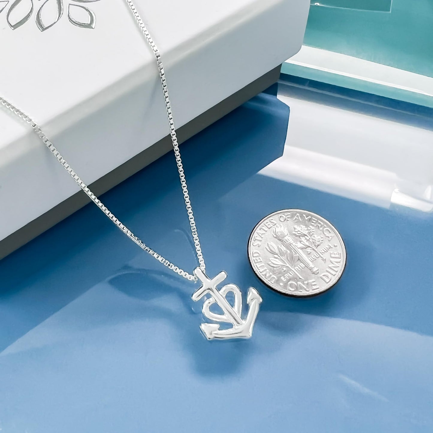 Tiny and Dainty Sterling Silver Faith Hope and Charity Necklace for Women and Teen Girls, Carmargue Cross Anchor Heart Necklace, Goddaughter Gift Necklace